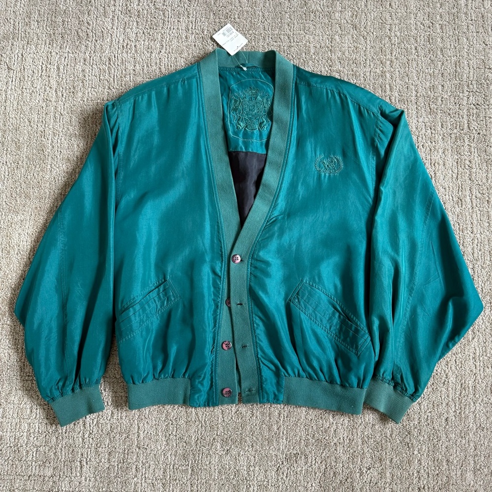 Retro Vintage Teal Oversized Bomber Jacket (fits like large)